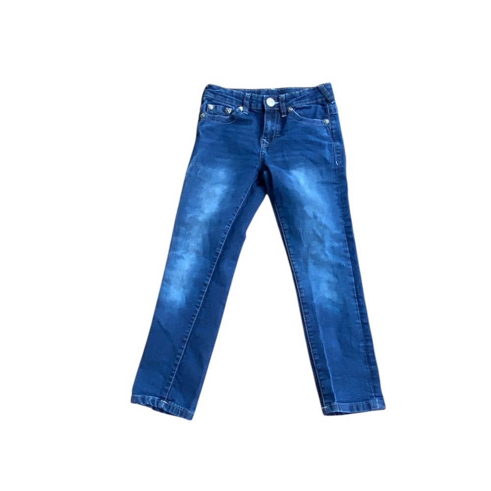 True religion girl’s S(8) skinny jeans whisker med wash denim white stitching